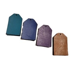 Set 4 Soft Leather Luggage Travel Tags Blank Purple Turquoise Brown Blue 4"x2.5"